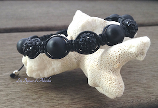 Bracelet tibétain de style shamballa, mixte, onyx mat naturel et strass