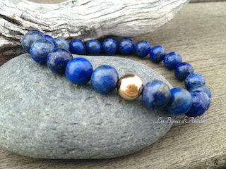 Bracelet mixte en lapis-lazuli naturel et or gold filled