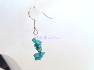 Pendants d'oreilles chips d'authentique turquoise sur plaqué argent 999