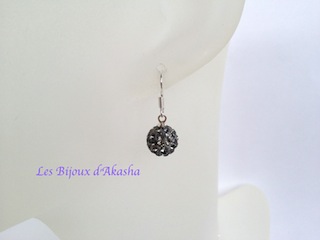 Parure 2 pièces shamballa argent 925, boucles pendants, gris anthracite